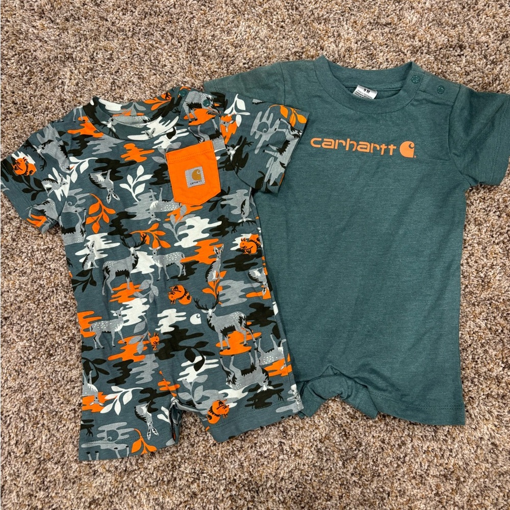 Carhartt Kids' Green and Orange Bodysuit Set